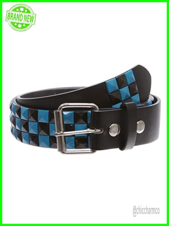 Snap On Punk Rock Studded Checkerboard Faux Leather Belt